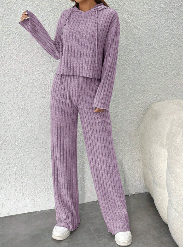 📢📢Zľava 50% 😍【40-90KG】Dámsky dvojdielny pletený top s kapucňou a nohavice so širokými nohavicami