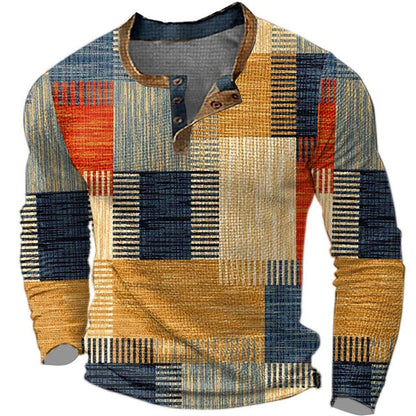 🌴【S-4XL】👔 Nowa kolekcja męskich koszul z nadrukiem, z długim rękawem, w luźnym stylu Henry, dostępna w wielu kolorach