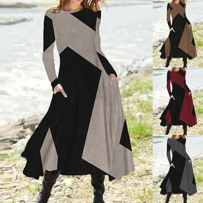 [S-5XL] Klasična vintage obleka z dolgimi rokavi