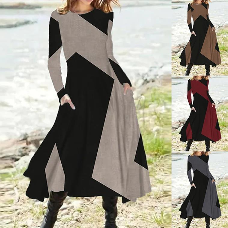 [S-5XL] Klasična vintage obleka z dolgimi rokavi