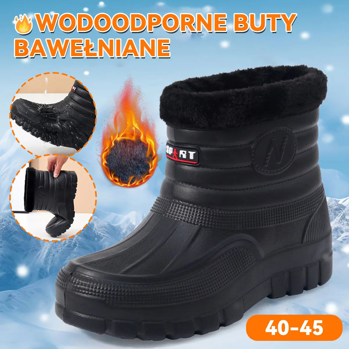 ♥️♥️【40-45】【Nowy produkt】Wyściełane polarem, ciepłe, wodoodporne buty męskie do użytku na zewnątrz, wytrzymałe, buty wodne i śniegowce za kostkę lub za kostkę.