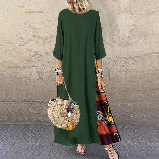 🌾【Ofertă specială】💕[M-5XL] Rochie nouă din in cu imprimeu vintage pentru vara 2025 - moale și confortabilă la atingere