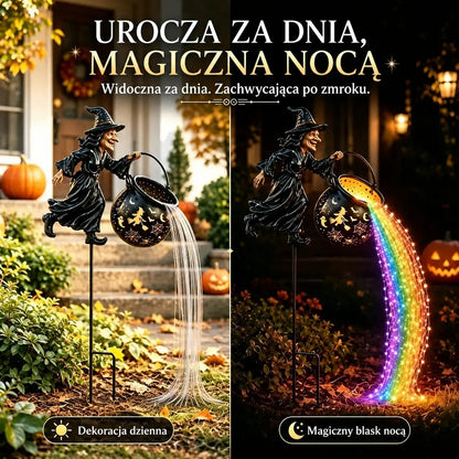 🧙‍♀️🎃 Lampa ogrodowa w kształcie kociołka czarownicy z oświetleniem LED – efektowna dekoracja zewnętrzna 🔮✨