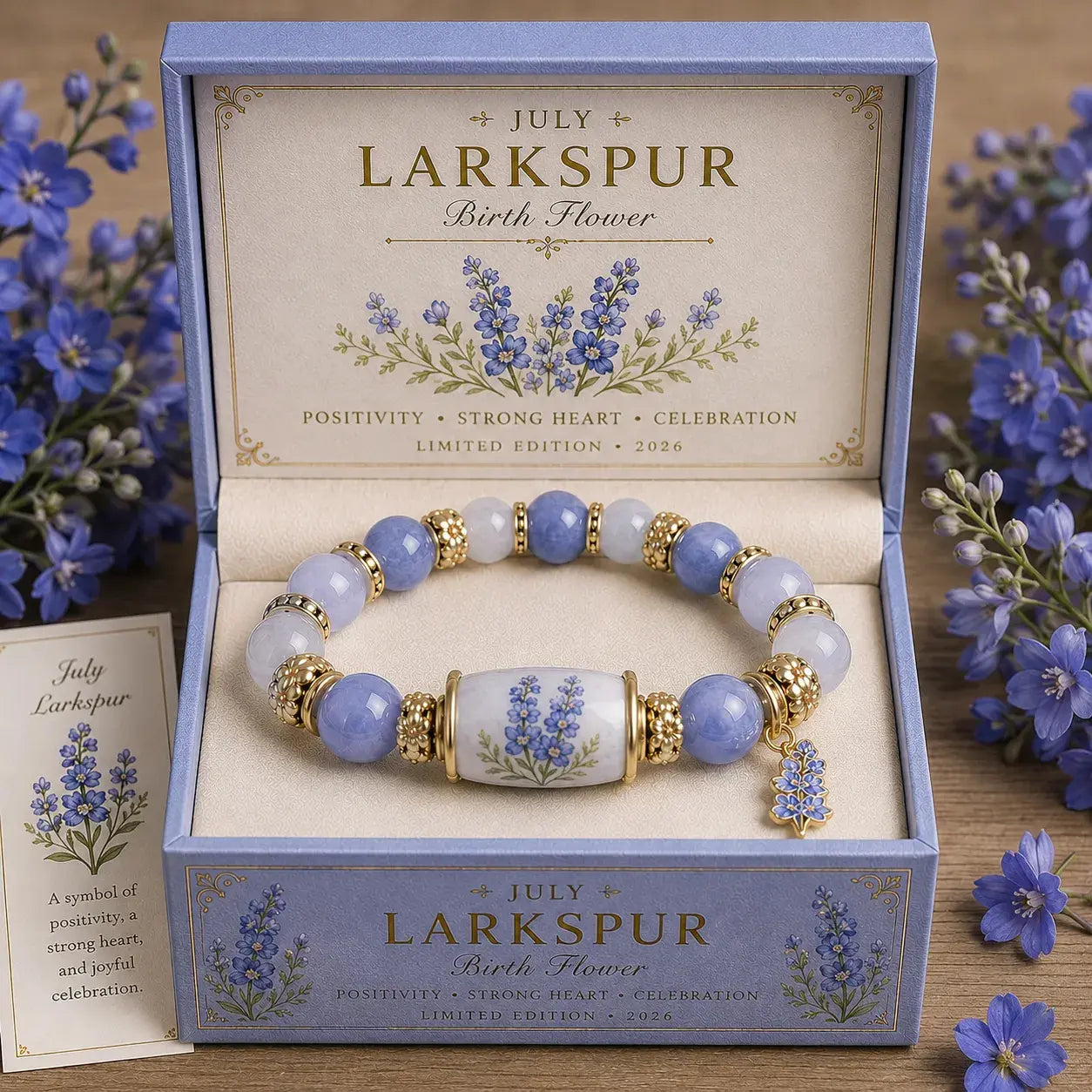 🔥【Kup 1, a 1 dostaniesz gratis】🎁✨Bransoletka urodzinowa z kwiatami na grudzień z zawieszką z róży w kształcie kropli oleju i bransoletką z chalcedonu🌸