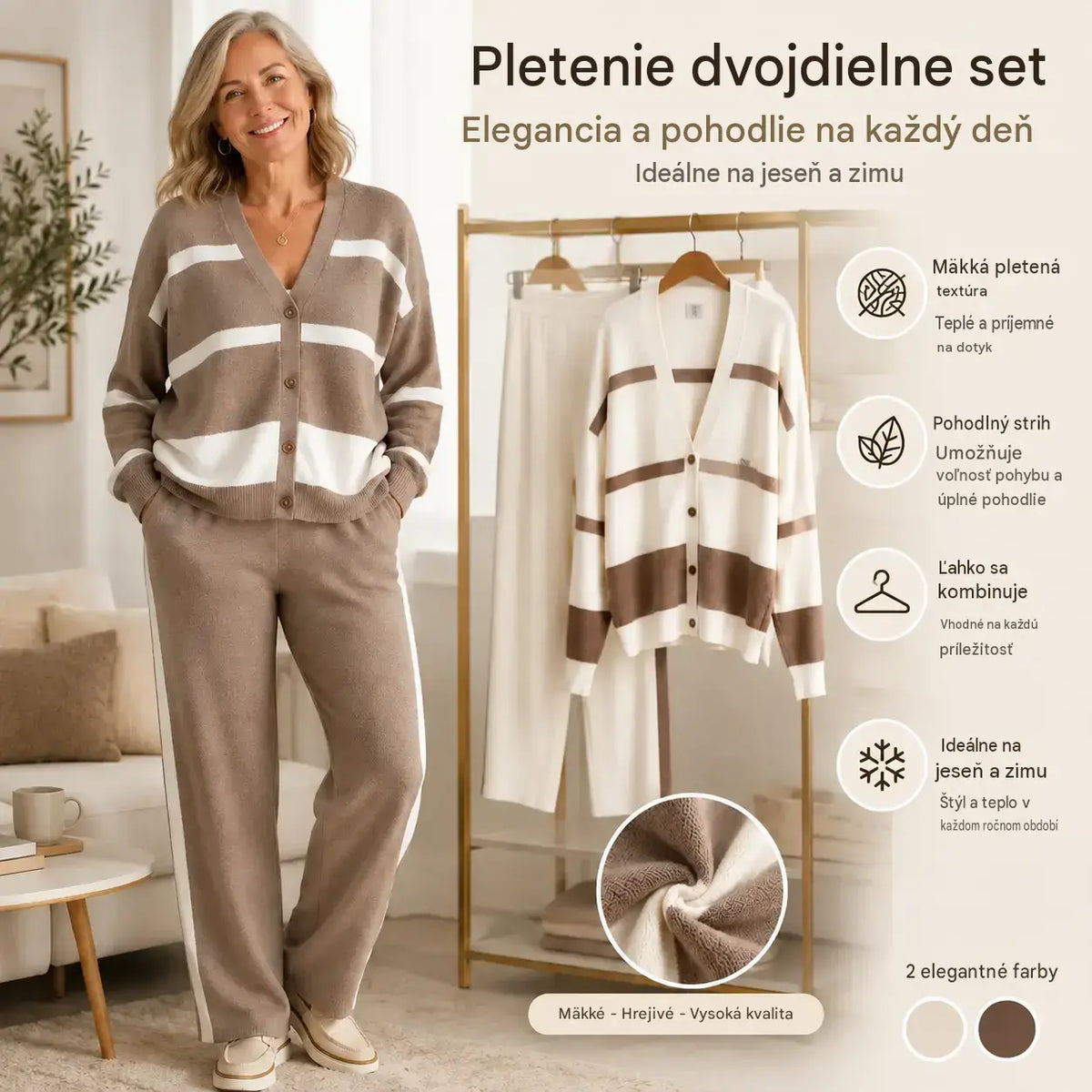 🍁【Top + nohavice】🍂 Táto úplne nová, kvalitná a elegantná dvojdielna pletená súprava je pohodlná, všestranná a predstavuje perfektnú voľbu na každodenné nosenie.