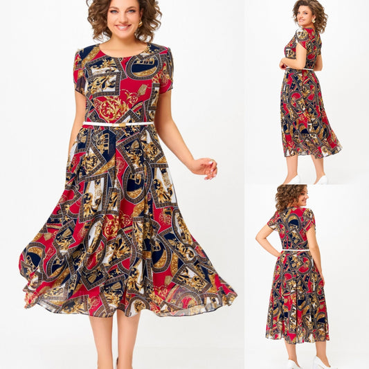 [S-5XL]Rochie elegantă cu imprimeu retro｜Croială subțire și feminină｜Ascunde șoldurile｜Confortabilă și vaporoasă