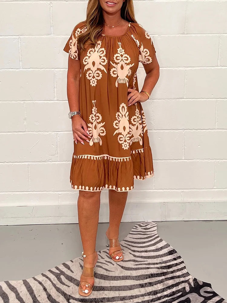 🥰【Reducere de 50%】💕【S-4XL】👗Rochie lejeră de vară cu imprimeu etnic – stil și confort într-un singur design