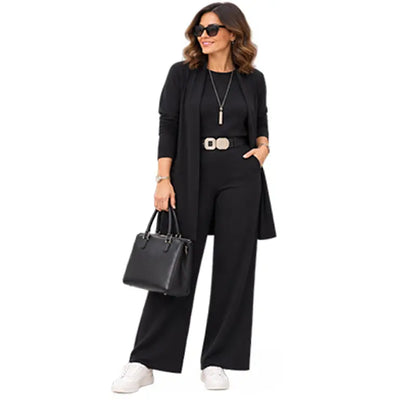🎁【S-5XL】💝 Elegantná trojdielna súprava, ktorá obsahuje dlhý kardigán (vrátane topu a nohavíc na nosenie pod ním)