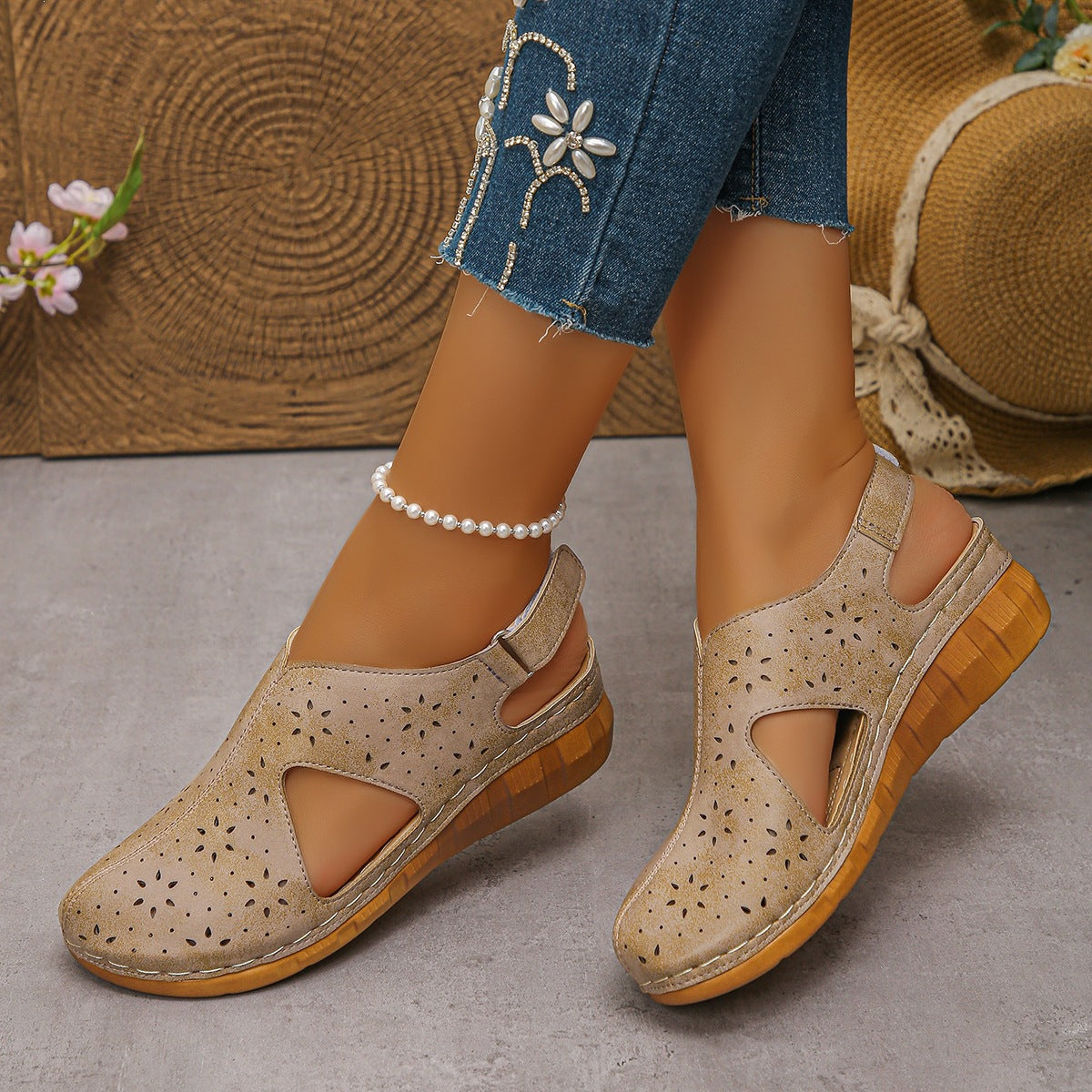 👡50% de descuento✨✨【36-43】Nuevas sandalias de verano de talla grande para mujer, con puntera cerrada calada, suela gruesa, cierre de velcro y cuña ligera.✅Pago contra entrega ✅2 artículos con un 70% de descuento.