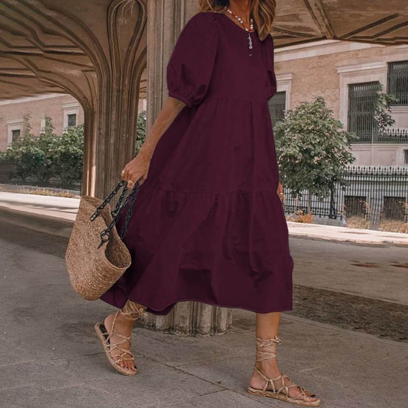 👗Nou în stoc [S-5XL] Rochie de vară din bumbac natural și in, în stil boem, pentru femei, rochie retro cu decolteu rotund