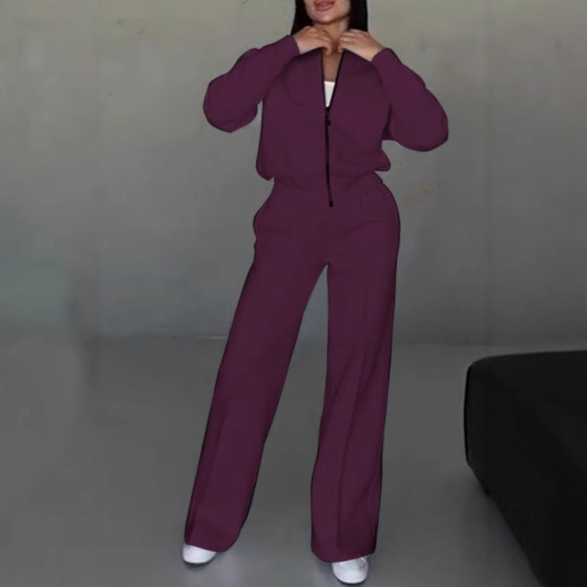 💕Výpredaj s 50% zľavou💖【S-5XL】 Dámsky dvojdielny set voľného strihu - bunda na zips a nohavice so širokými nohavicami