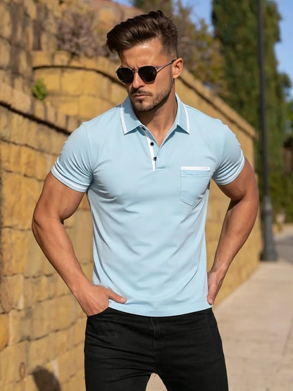 [50% zniżki] Nowa modna męska casualowa koszulka polo w jednolitym kolorze z 2026 r.