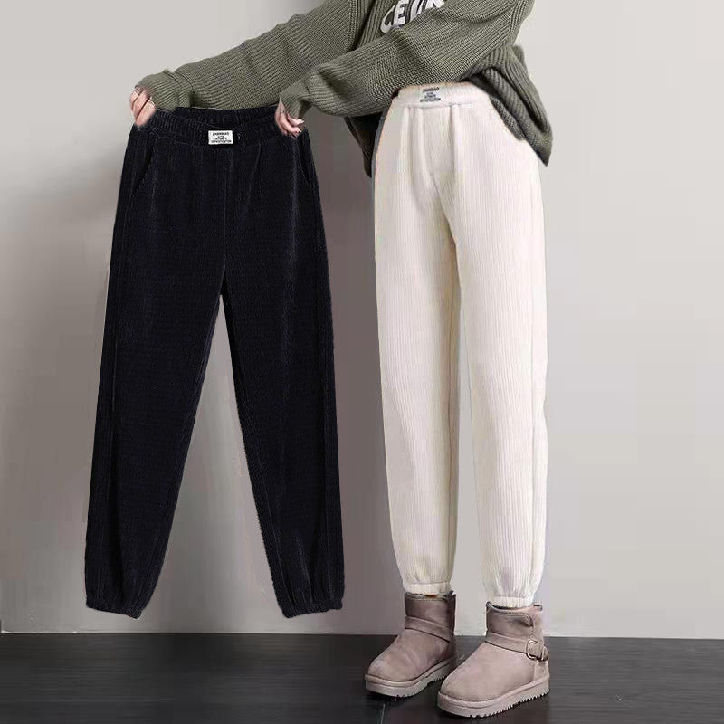 【💥Év végi kiárusítás - 50% kedvezmény💥】【M-3XL】Új női rugalmas kötött lezser nadrág. Polár béléssel a melegért