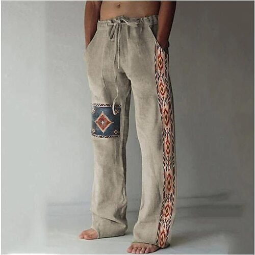✨👖【10 цвята🌈】【S-6XL】😍 Мъжки тесни панталони от памучен плат, големи размери, ежедневни, свободни, бохемски, широки крачоли