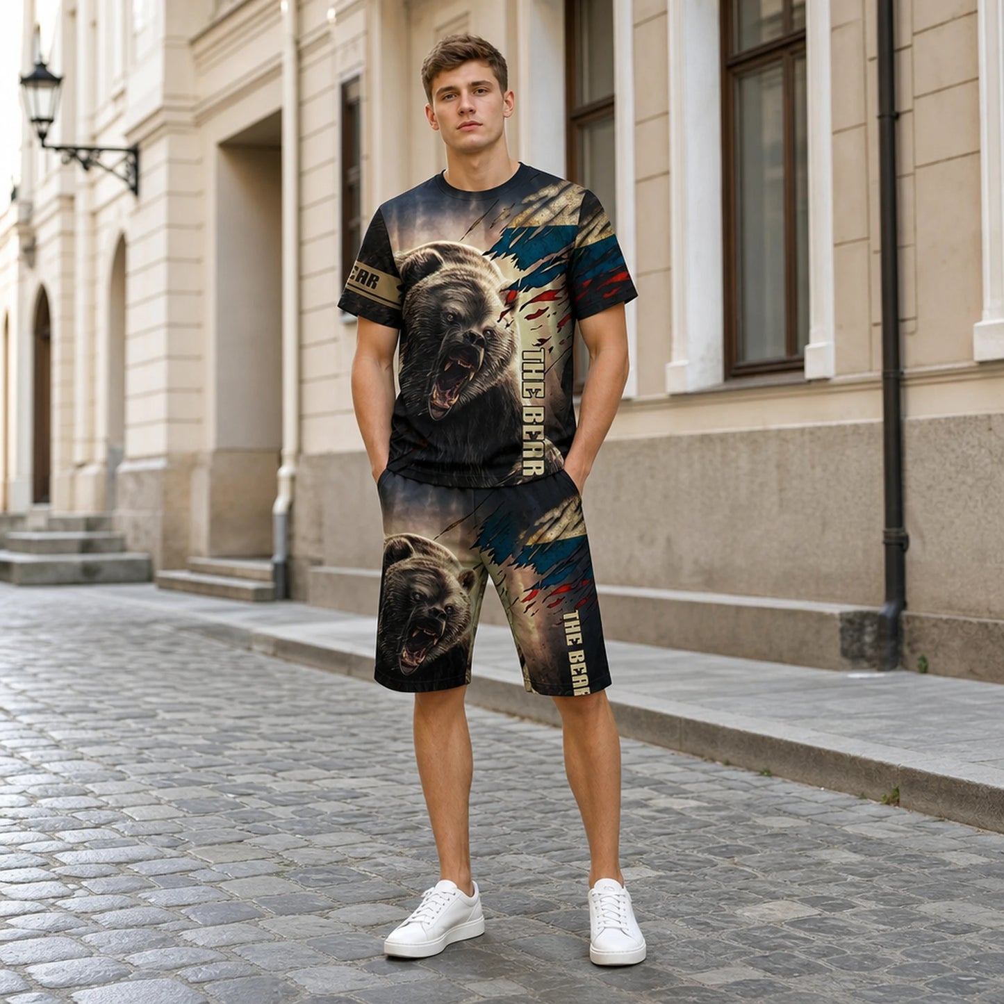【XXS-6XL】Letnia, modna, swobodna koszulka z krótkim rękawem, męski strój sportowy, nadruk 3D z niedźwiedziem
