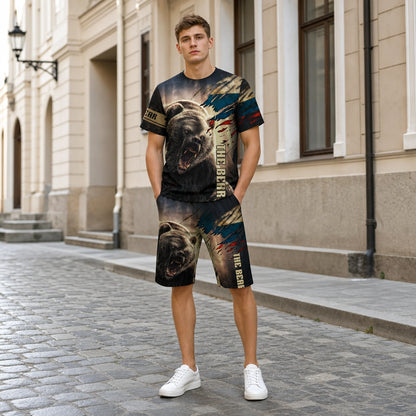 【XXS-6XL】Letnia, modna, swobodna koszulka z krótkim rękawem, męski strój sportowy, nadruk 3D z niedźwiedziem