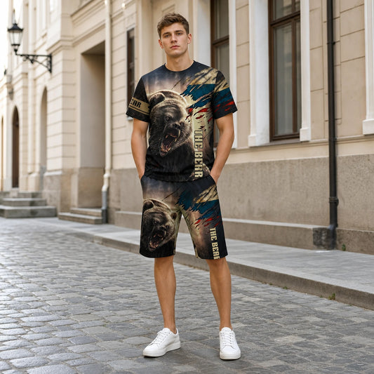 【XXS-6XL】Letnia, modna, swobodna koszulka z krótkim rękawem, męski strój sportowy, nadruk 3D z niedźwiedziem