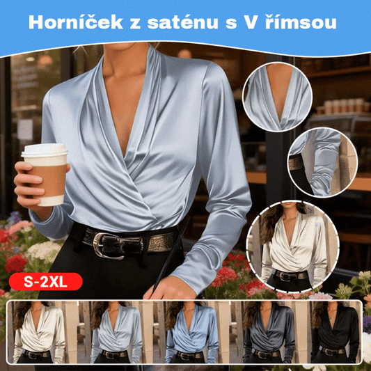 🧣🎨👗Novinka Speciální nabídka🔥2026 Nový módní luxusní profesionální saténový dámský top s výstřihem do V - všestranný