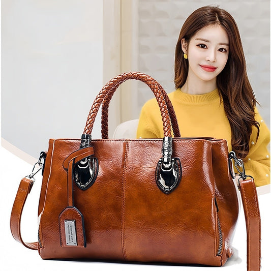 👜【50% отстъпка】Винтидж дамска чанта от кожа Boston, мека кожена чанта, може да се носи на едно рамо