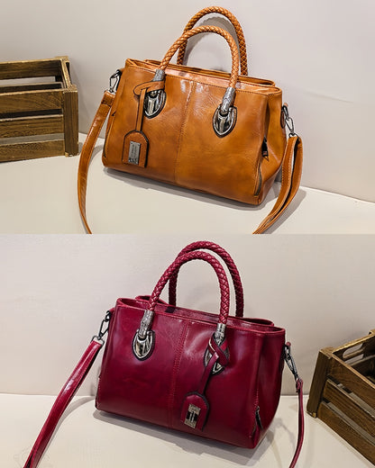 👜【50% отстъпка】Винтидж дамска чанта от кожа Boston, мека кожена чанта, може да се носи на едно рамо