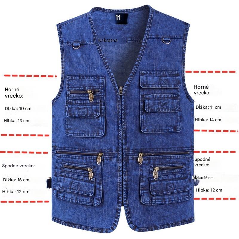 🔥 【Nová kolekcia -50%】Pánska džínsová vesta s mnohými vreckami 【XL–7XL】 – Odolná, priedušná a pohodlná