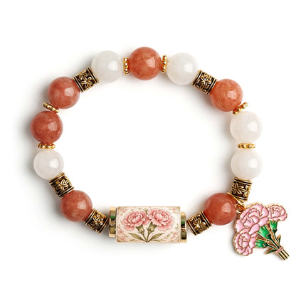 🔥【Kup 1, a 1 dostaniesz gratis】🎁✨Bransoletka urodzinowa z kwiatami na grudzień z zawieszką z róży w kształcie kropli oleju i bransoletką z chalcedonu🌸