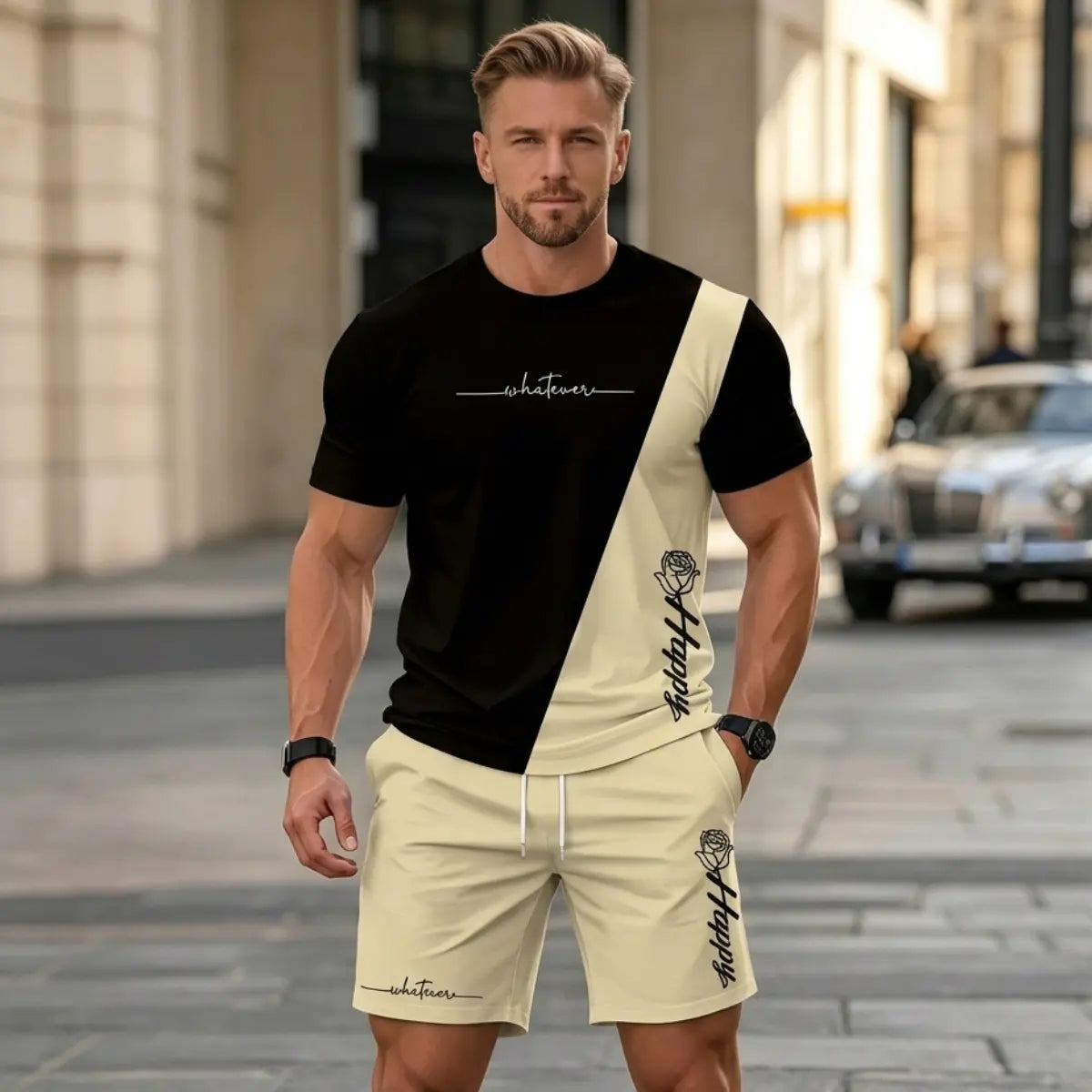✨【Pago contra entrega】Conjunto deportivo de verano de 2 piezas para hombre: camiseta de manga corta y pantalones cortos cómodos, ideales para uso casual y estar en casa.