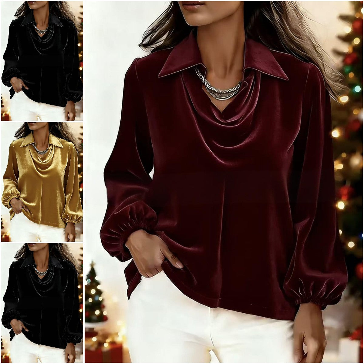 🍁【50% sleva】🍂2026 Podzim/zima nejprodávanější sametový top s lucernou a rukávy. Stylový a elegantní