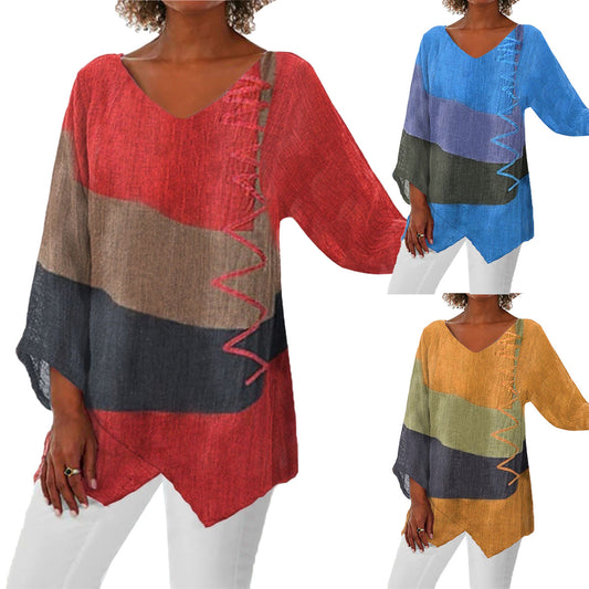 🔥Časově omezená nabídka 【S-4XL】 2025 nový styl, dámské topy s neformálním potiskem s výstřihem do V