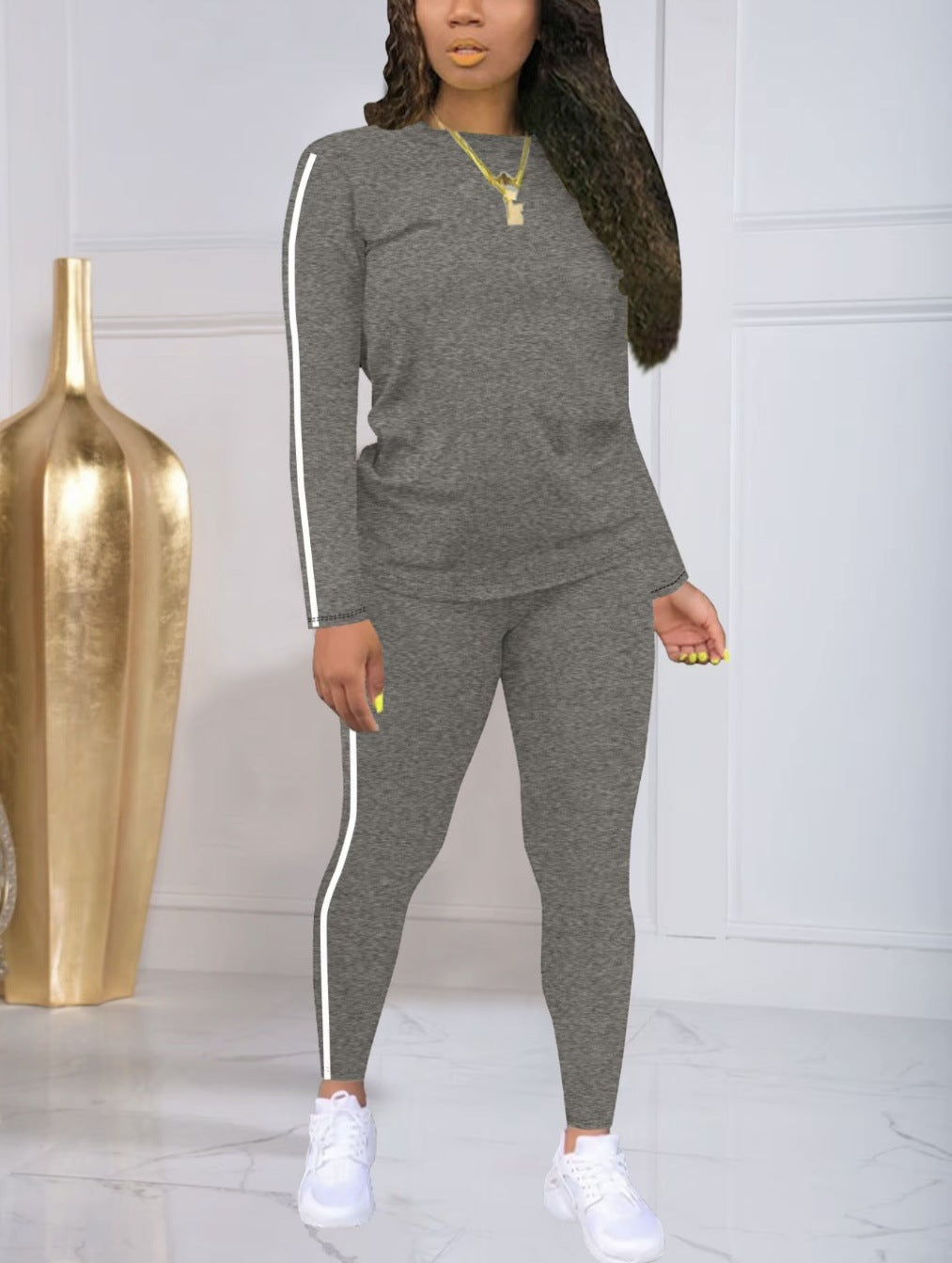 🍁50% zľava🍂 Dámsky pruhovaný dvojdielny set s dlhým rukávom a nohavicami Ležérny, štýlový a pohodlný, ideálny pre každodenné nosenie vonku.