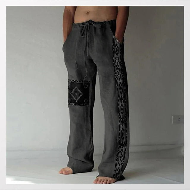 ✨👖【10 цвята🌈】【S-6XL】😍 Мъжки тесни панталони от памучен плат, големи размери, ежедневни, свободни, бохемски, широки крачоли