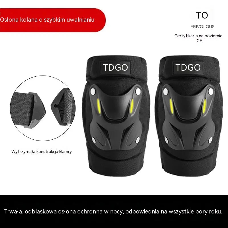 Fluorescencyjne ochraniacze kolan odpowiednie na każdą porę roku, bezpieczne i zapewniające swobodę ruchu.