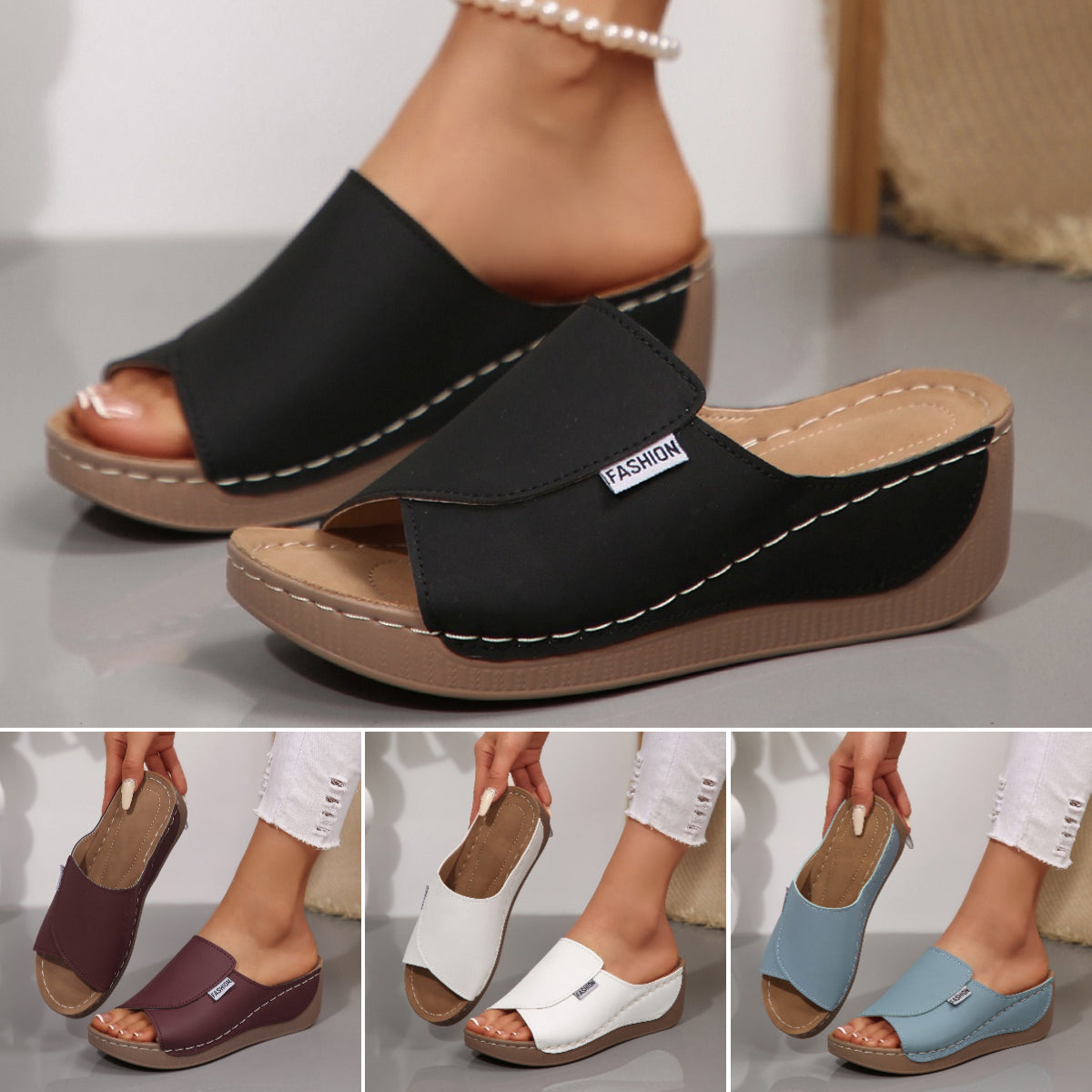 🔥【izvensezonski popust】🔥👡【36-43】Nove usnjene sandale z debelim klinastim podplatom in širokimi trakovi