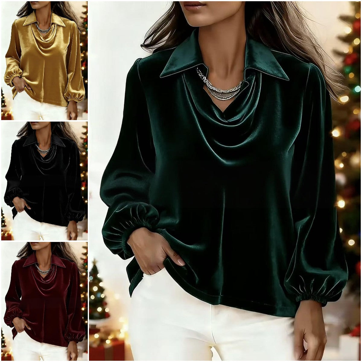 🍁【50% sleva】🍂2026 Podzim/zima nejprodávanější sametový top s lucernou a rukávy. Stylový a elegantní