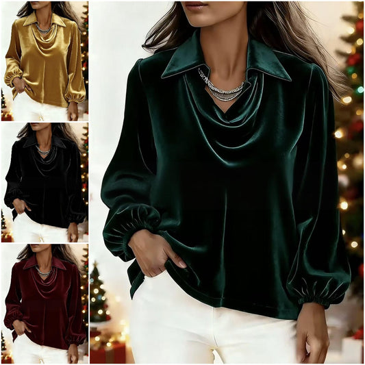 🍁【50% sleva】🍂2026 Podzim/zima nejprodávanější sametový top s lucernou a rukávy. Stylový a elegantní