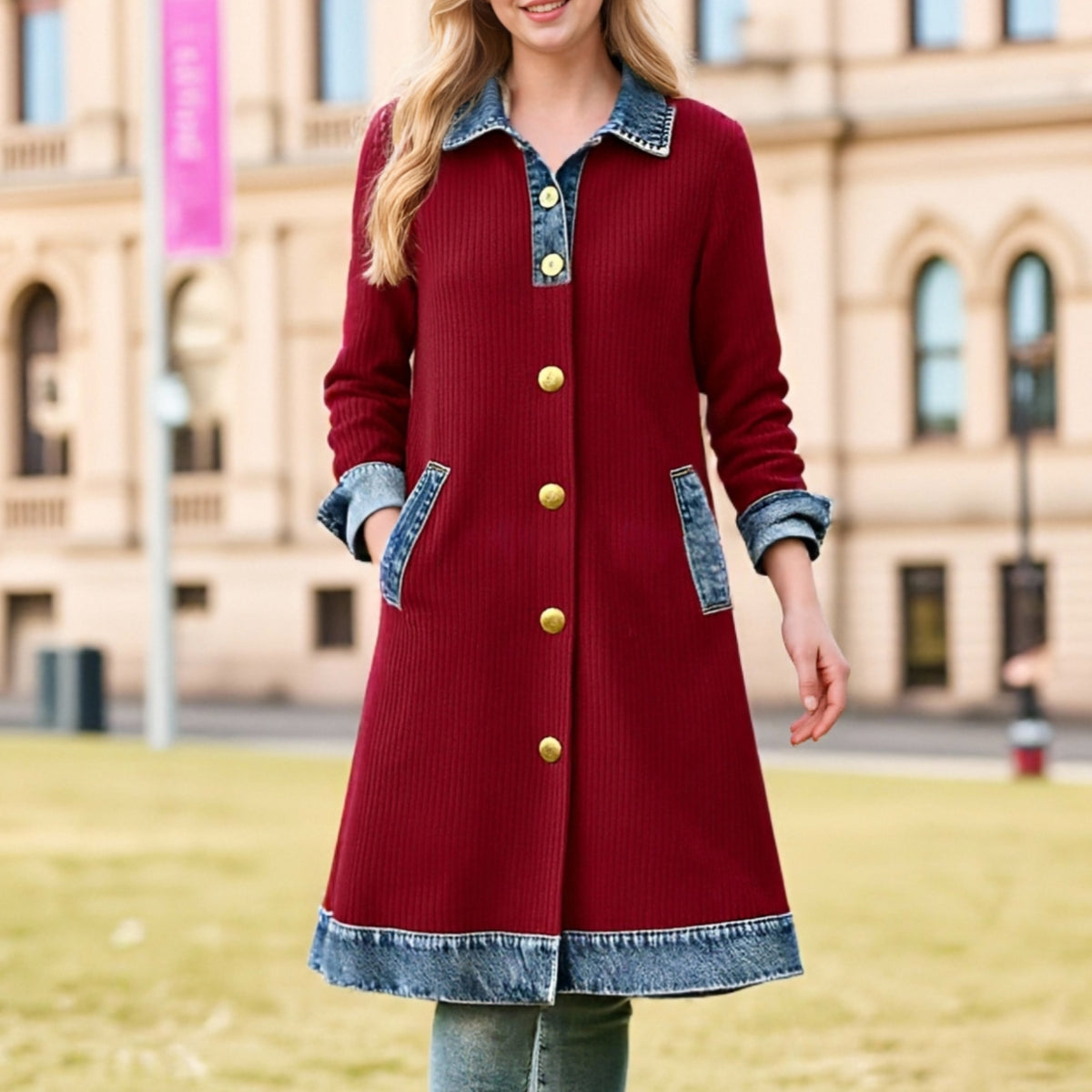 🔥【S-3XL】👗 Nové módní a ležérní dámské oblečení, džínový patchworkový design, snadno vytvoří stylový vzhled.