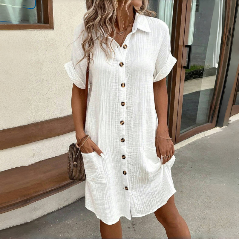 🎁 50% отстъпка 🔥【S–3XL】Пътна рокля с къс ръкав от памук и лен за 2026 г. - лека и дишаща ✅️Плащане при доставка