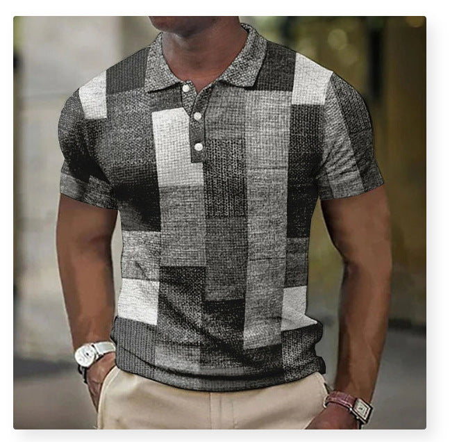 💥👕【S-5XL】Nové pánské kostkované pruhované polo tričko z bavlny a lnu