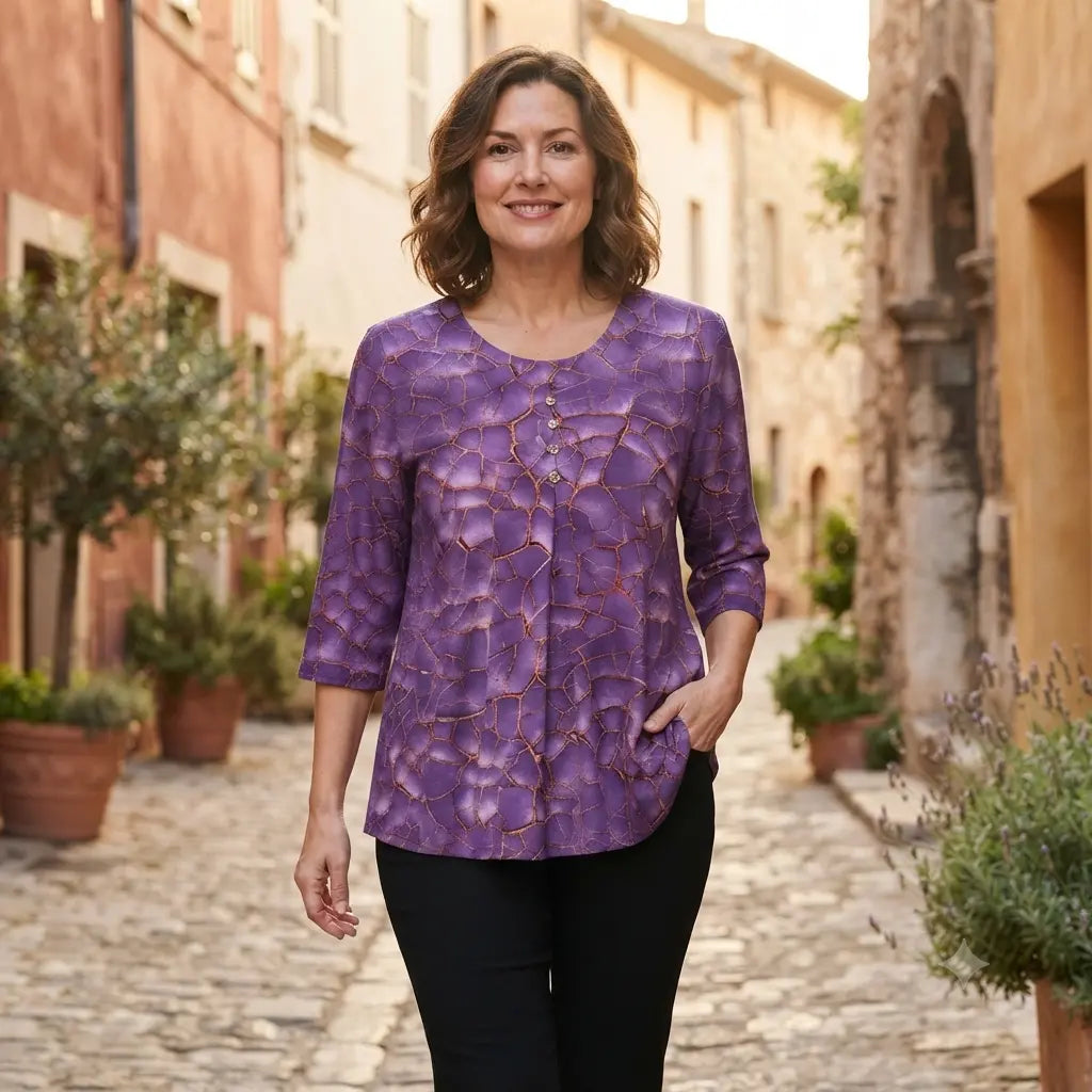 🛍️ Letnia kolekcja dla kobiet w dużych rozmiarach 2026: Luźny top z nadrukiem i elastyczną talią 💐 Ukrywa mały brzuszek, elegancki design | 3 kolory, rozmiary XL-8XL (50-120 kg)
