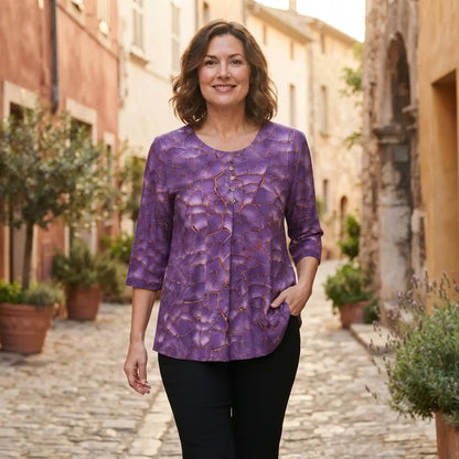 🛍️ Letnia kolekcja dla kobiet w dużych rozmiarach 2026: Luźny top z nadrukiem i elastyczną talią 💐 Ukrywa mały brzuszek, elegancki design | 3 kolory, rozmiary XL-8XL (50-120 kg)