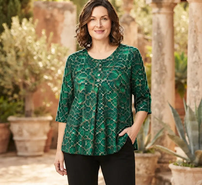 🛍️ Letnia kolekcja dla kobiet w dużych rozmiarach 2026: Luźny top z nadrukiem i elastyczną talią 💐 Ukrywa mały brzuszek, elegancki design | 3 kolory, rozmiary XL-8XL (50-120 kg)
