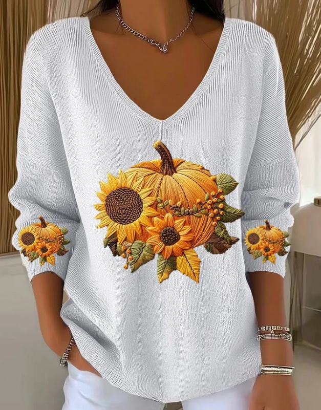 🔥【50% zľava】【S-5XL】Nový dámsky pulóver s dlhým rukávom a výstrihom do V s 3D digitálnou potlačou