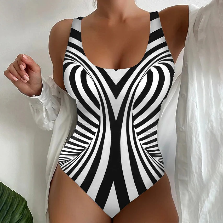 🩱S~5XL🏖️ Stylowy i wygodny jednoczęściowy kostium kąpielowy w paski | Modny produkt na lato 2026 🌊💃