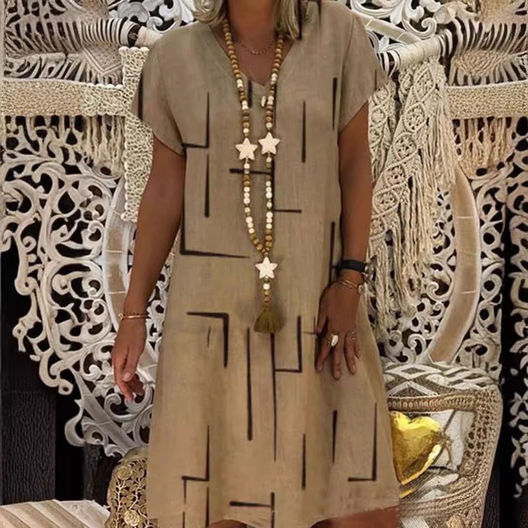 🛍️👗【S-5XL】Модерна памучна рокля с V-образно деколте