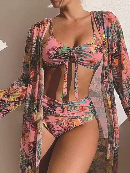 👙☀️【40-90 kg】【Zestaw trzyczęściowy】2026 Nowy modny szal, zestaw trzyczęściowego stroju kąpielowego