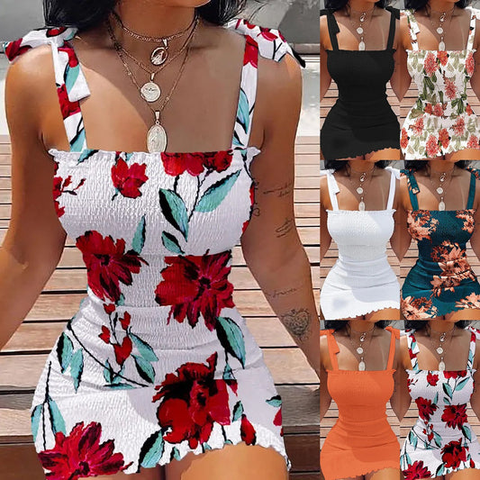 🩱【S-4XL】Potiskana majica brez rokavov, enoramenski cevasti top z oprijeto obleko, ki se oprime pasu