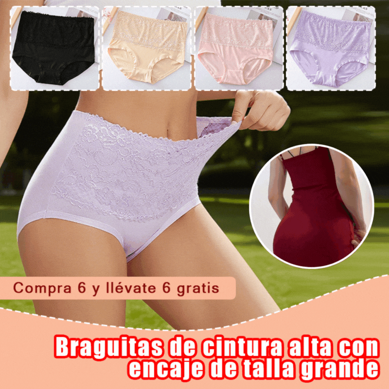 🔥【Balenie 6 kusov】【M-6XL】Nové nohavičky pre väčšie veľkosti, priedušné a pohodlné čipkované, vysoký pás, s reguláciou bruška