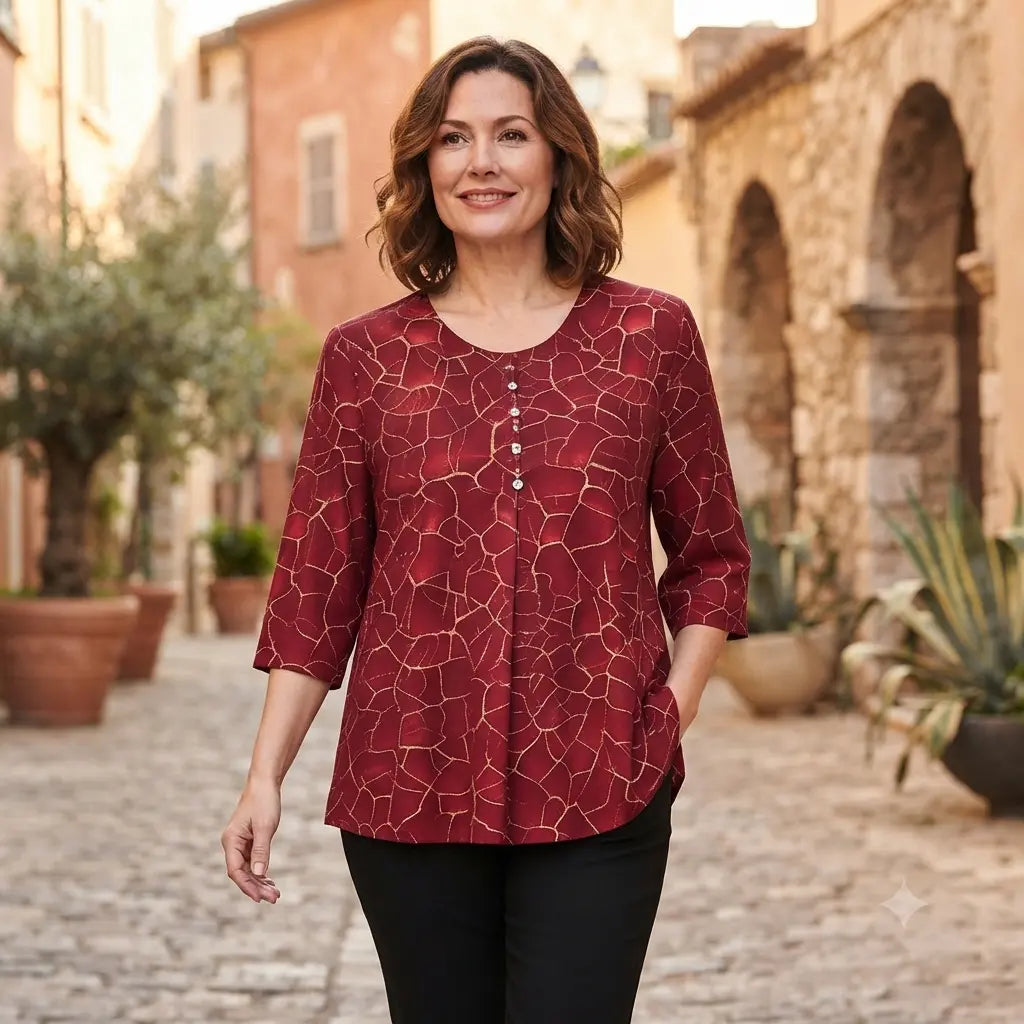 🛍️ Letnia kolekcja dla kobiet w dużych rozmiarach 2026: Luźny top z nadrukiem i elastyczną talią 💐 Ukrywa mały brzuszek, elegancki design | 3 kolory, rozmiary XL-8XL (50-120 kg)