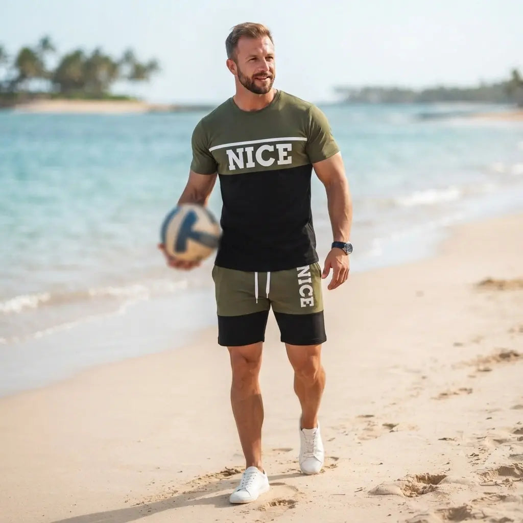 🔥👌 [Płatność przy odbiorze ✅] [S-6XL] Męski letni dwuczęściowy komplet sportowy – idealny na co dzień, do uprawiania sportu lub na wakacje.