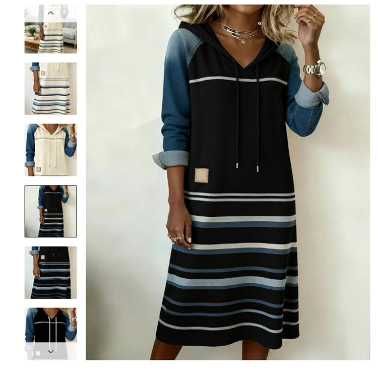 🔥【50% sleva】【S-3XL】2025 Žhavé nové džínové barevné blokové mikiny s kapucí